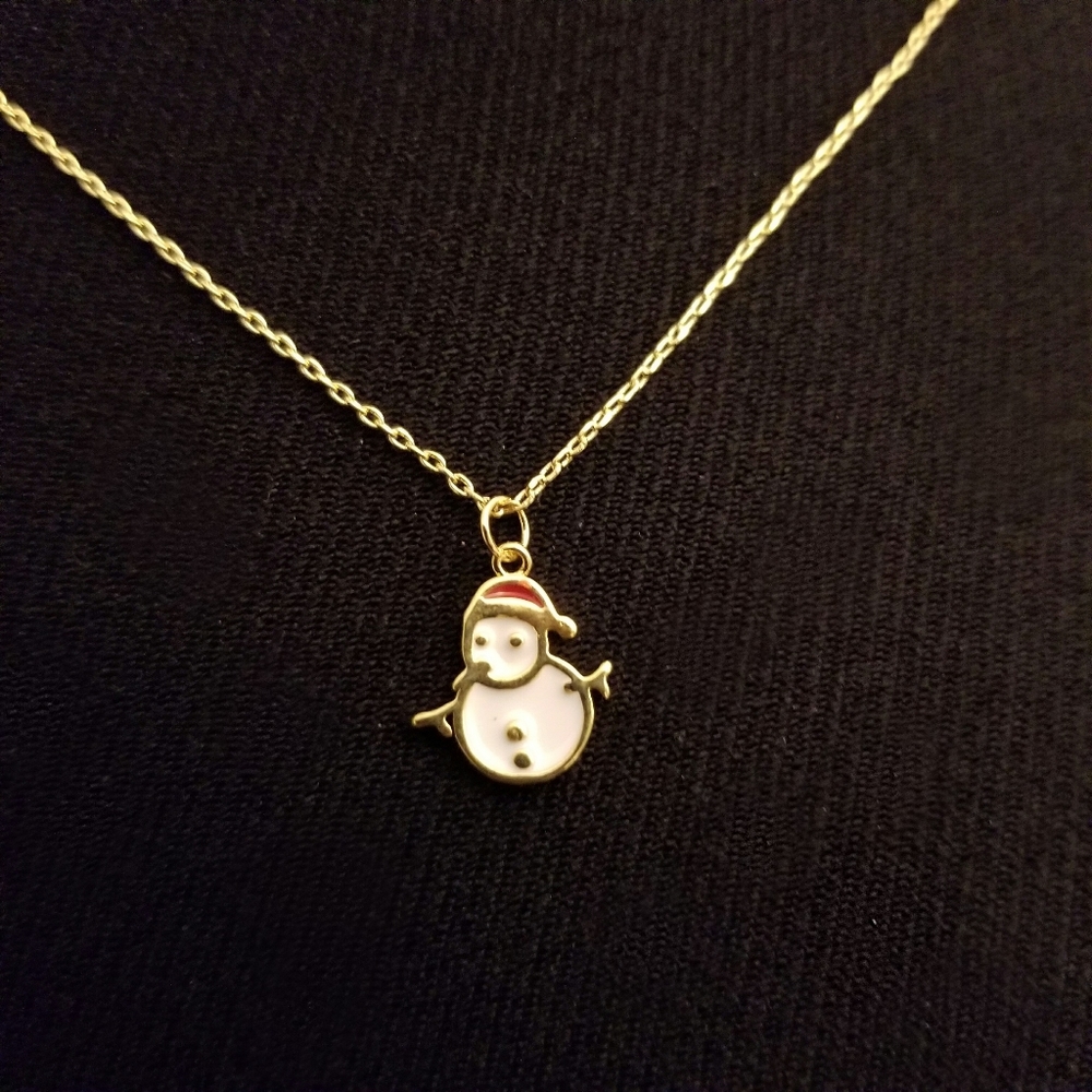 Holiday Greetings Snowman Pendant Necklace – 18K Gold-Dipped Brass Jewelry
